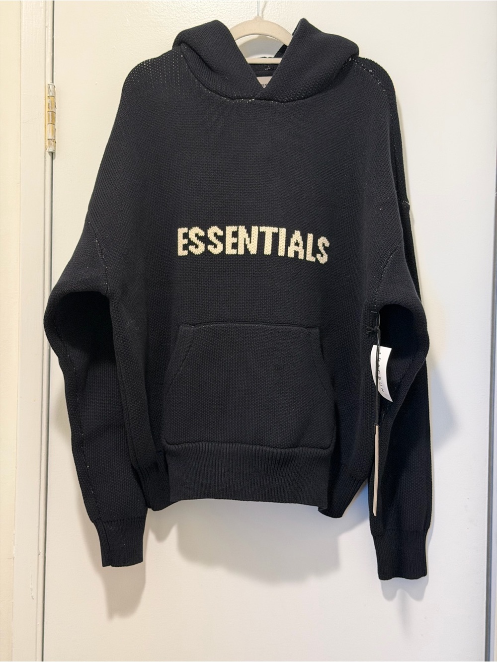 Fear of God Essentials Black Knit Cowl Sweater with Cream Logo
